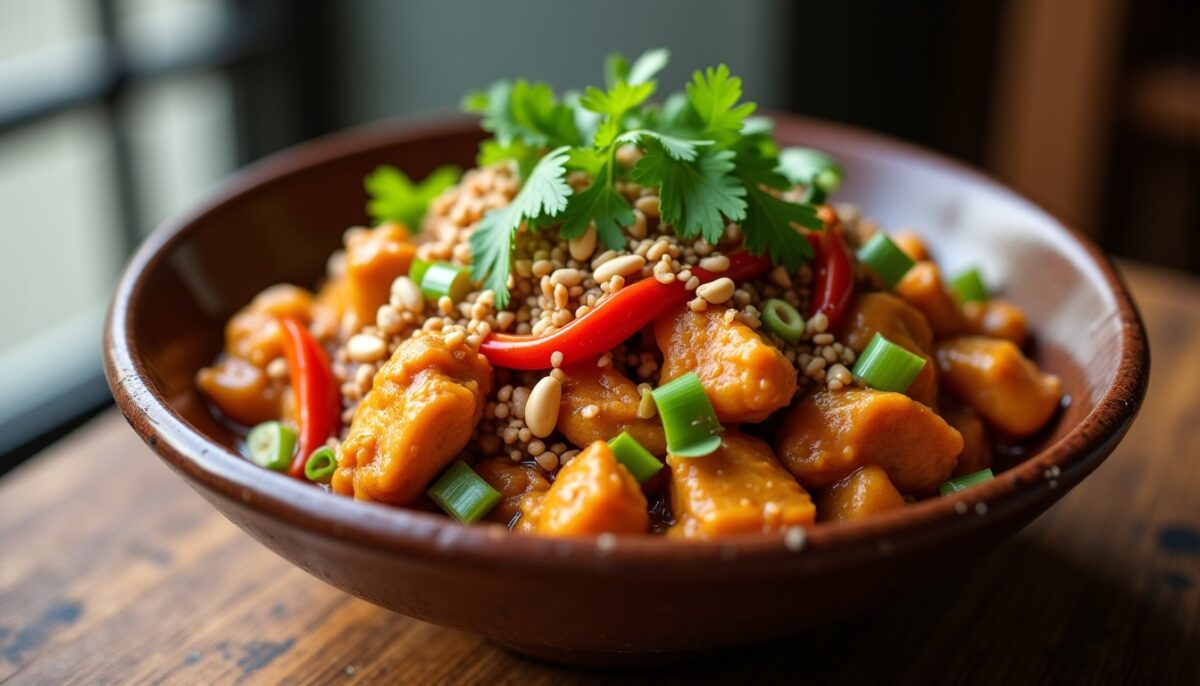 Délicieux poulet thaï aux cacahuètes : recette express et savoureuse