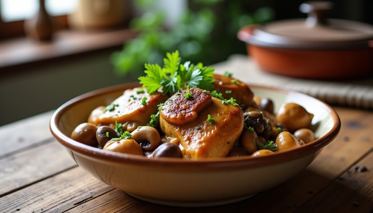 Délicieux chapon en morceaux à la crème et aux champignons : une recette simple et savoureuse